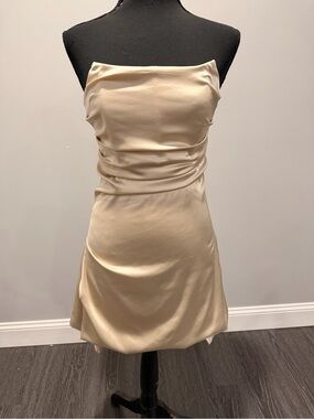 SHEIN Satin Strapless Cream Mini Dress